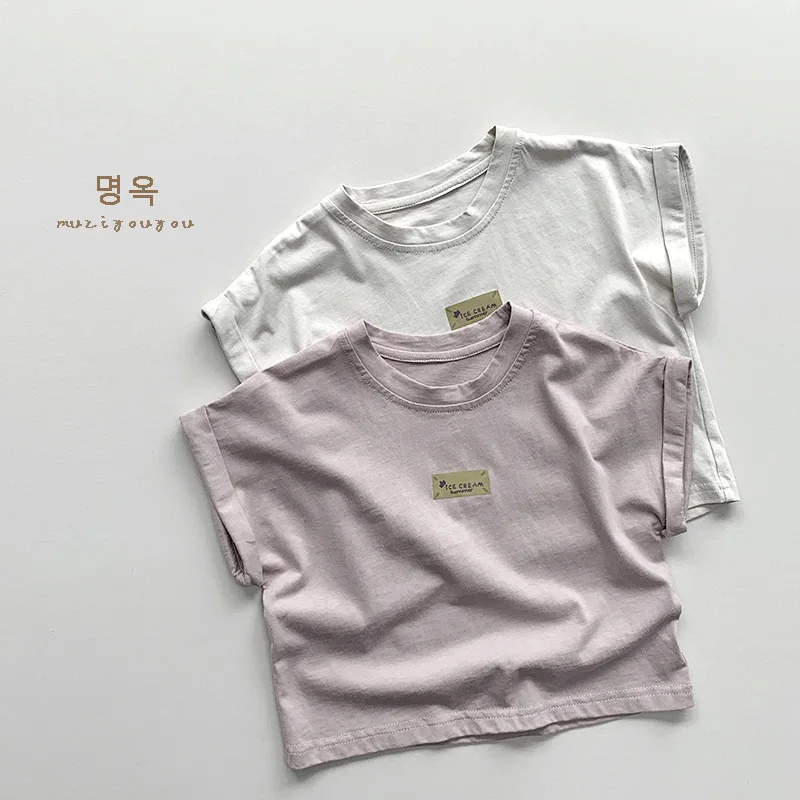 

HZMY-Simple and Versatile~ChildrenTT-shirt Summer Boys and Girls Retro Short Sleeve Cotton Top3-5-4Year-Old Woven Children's Clo