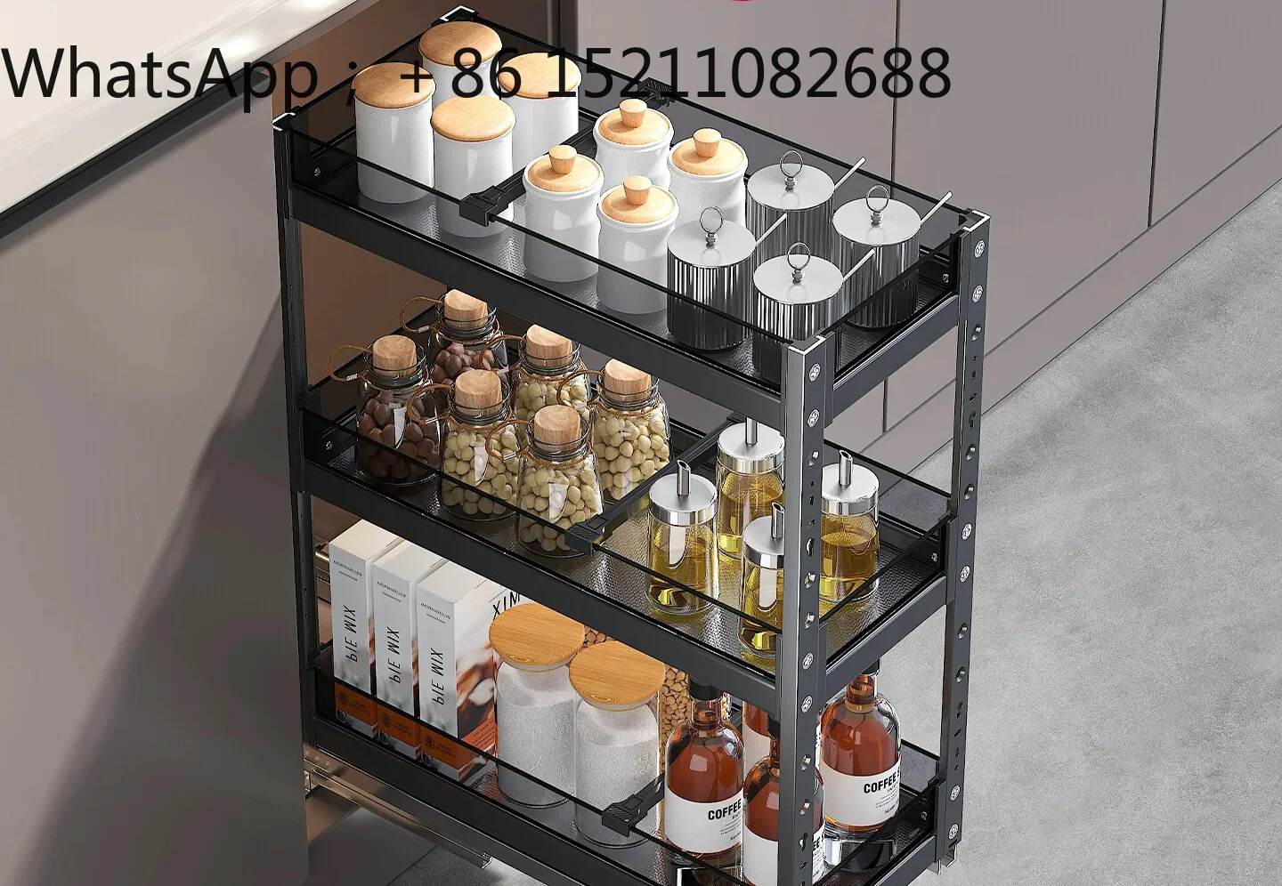LLY kitchen cabinet basket multi-functional double-layer three-layer extremely narrow seasoning basket drawer seasoning rack