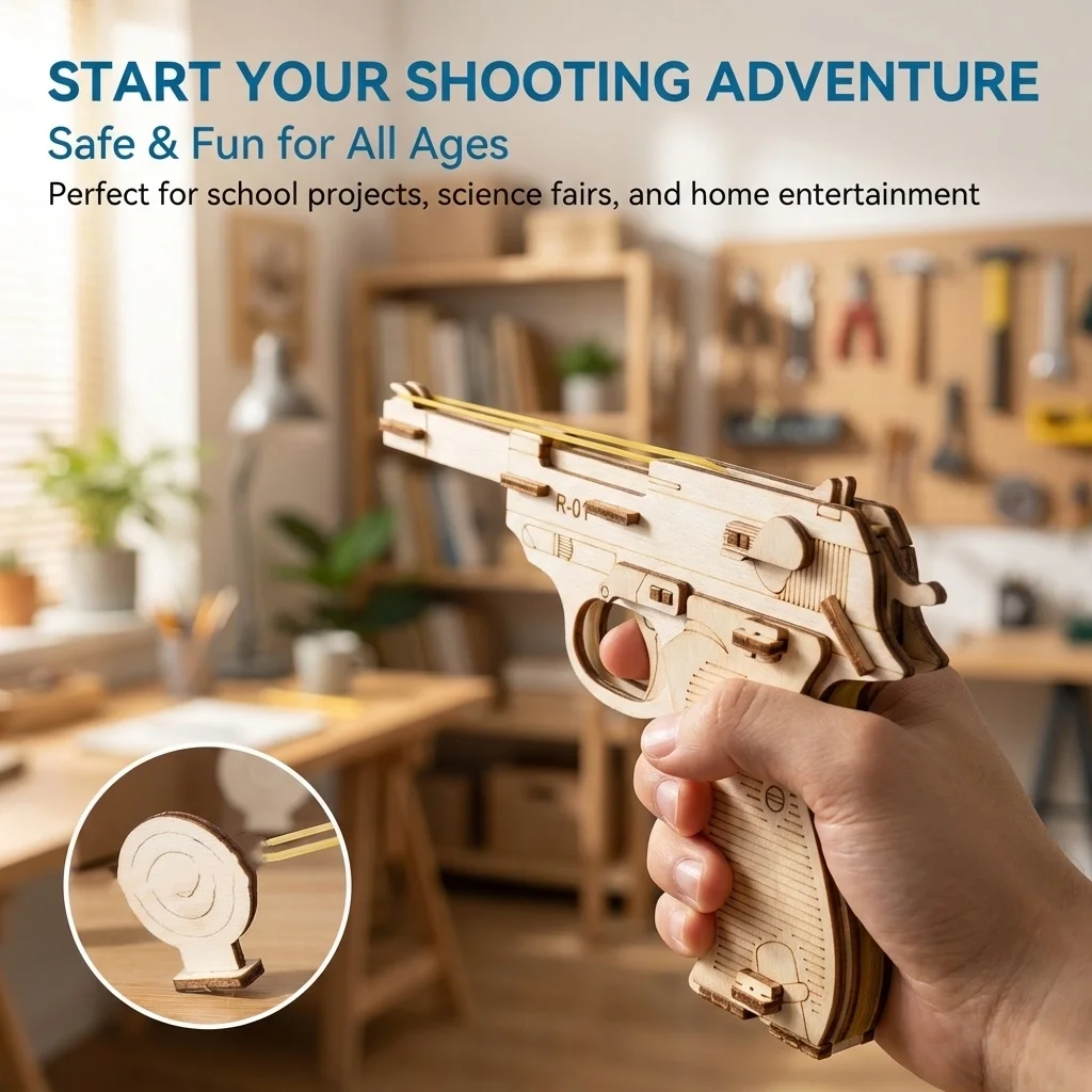 STEM DIY Wooden Rubber Band Gun Model Kit Mechanical Assembly Puzzle Adult Logical Thinking Training Educational Hobby Gift
