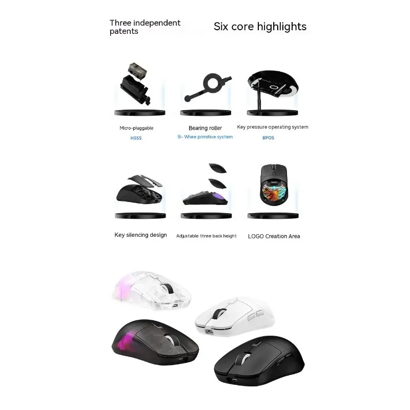 Imagem -06 - Pro Dual-mode Micro-motion Hot-swappable Mouse Design Leve Paw3395 Jogos Competitivos sem Fio Presente Incott-hpc02