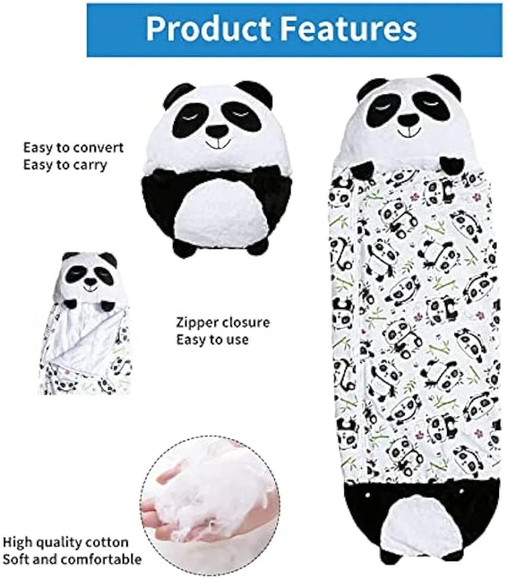 Kids Sleeping Bag Soft Animal Travel Camping Sleeping Mat with Folding Pillow Nap Mat for Toddlers Panda Sleeping Bag for Kids