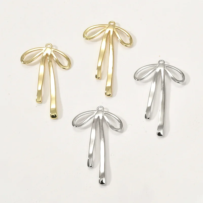 Copper-plated 14k Gold Color-preserving Glossy Ribbon Bow Pendant DIY Necklace Ear Jewelry Handmade Pendant Accessories