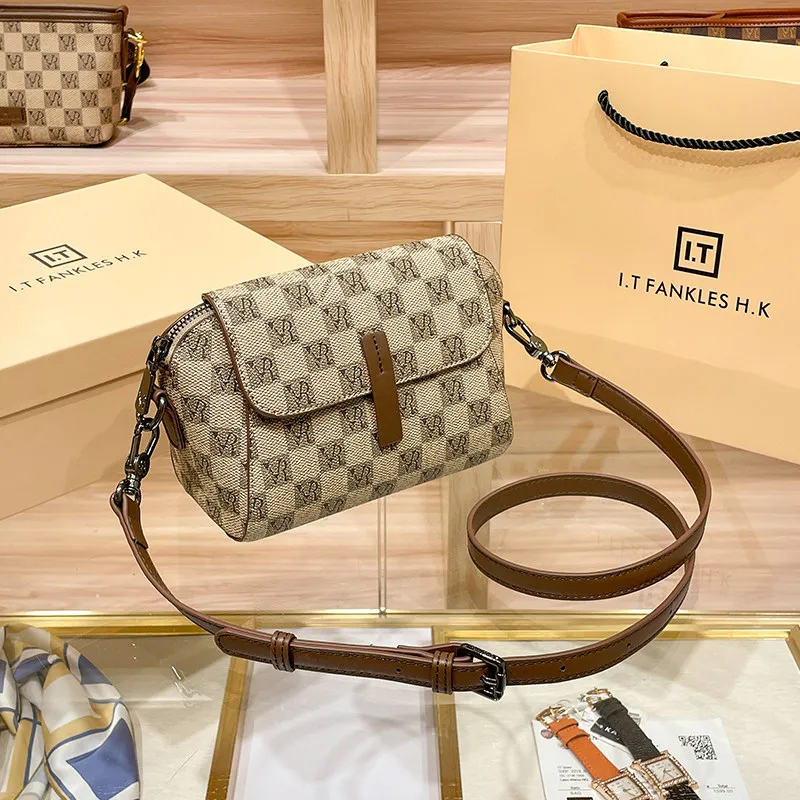 

2026 New Hong Kong Genuine Leather Checkered Satchel,Luxury Square Purse,Fashion Versatile Shoulder Crossbody for Ladies