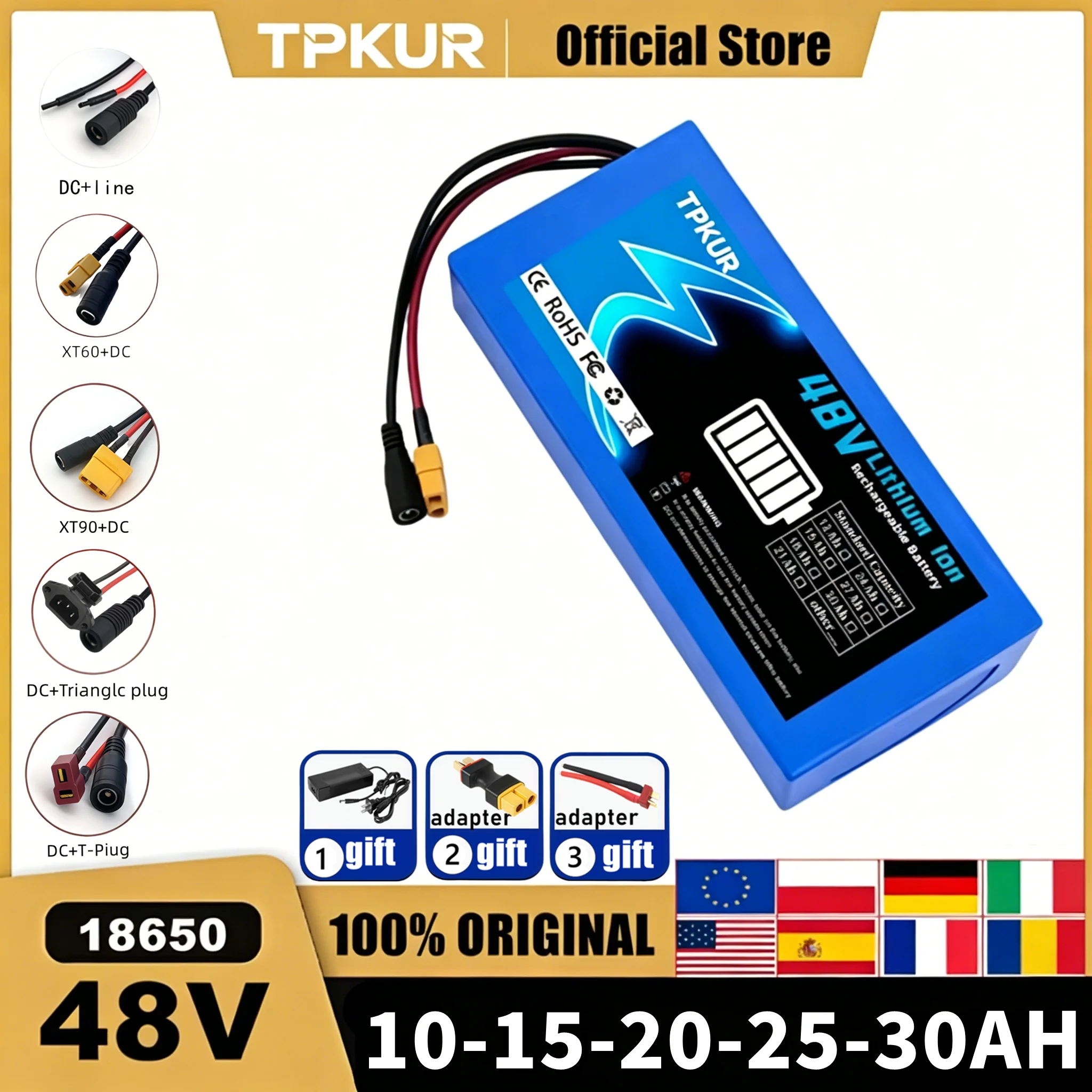 

new 48V 10Ah 15Ah 20Ah 25Ah 30Ah 18650 Waterproof Lithium pack high-power 100-1500W With BMS For Electric scooter motorcyc