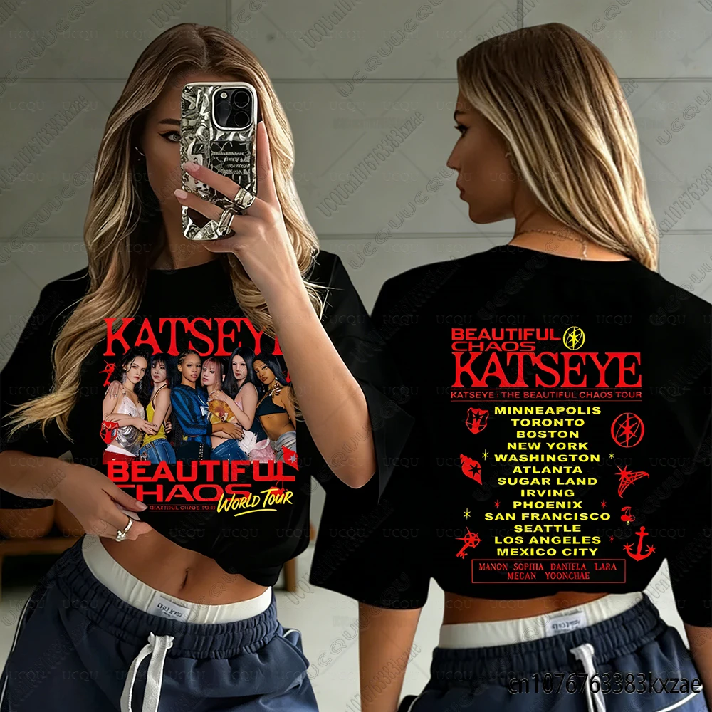 Vintage Koreaanse Stijl Katseye Gnarly T-shirts Kpop Mode Mannen Vrouwen Populaire T-shirt Oversized Katoenen T-shirts Y2K Streetwear