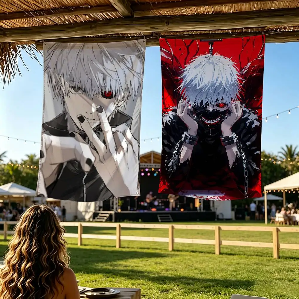A-Anime Tokyo Ghoul Ken Kaneki Flags Wall Hanging Background Art for Bedroom Home Outdoor Decor