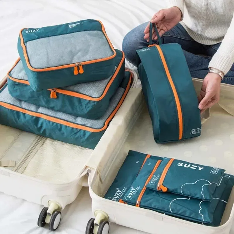 Conjunto de 7 Bolsas Organizadoras de Viagem Duráveis para Malas, Organizador Portátil de Roupas e Calçados, Estojo de Armazenamento.