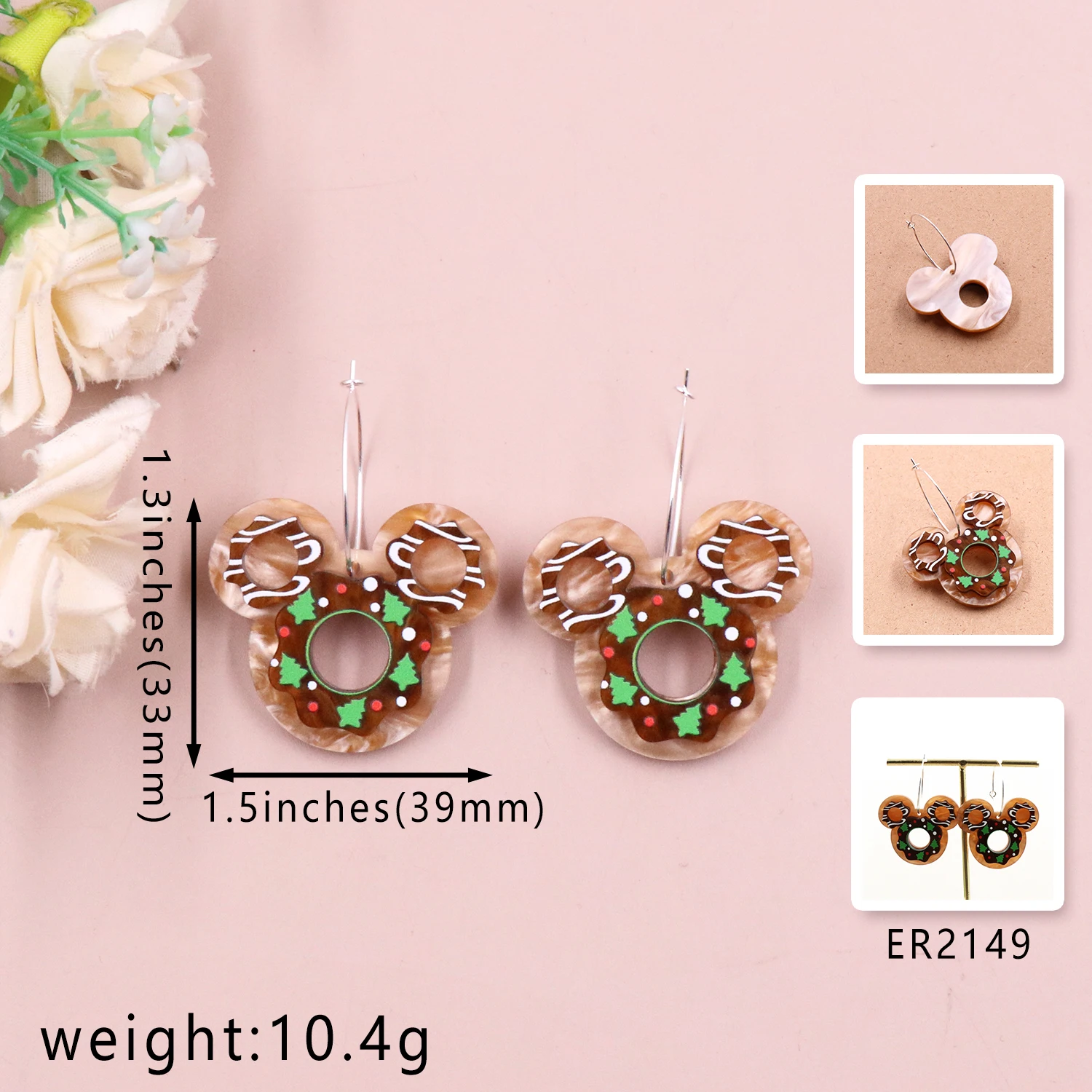 1pair New product CN hoop mouse head Cookies cute christmas Acrylic earrings Jewelry for women