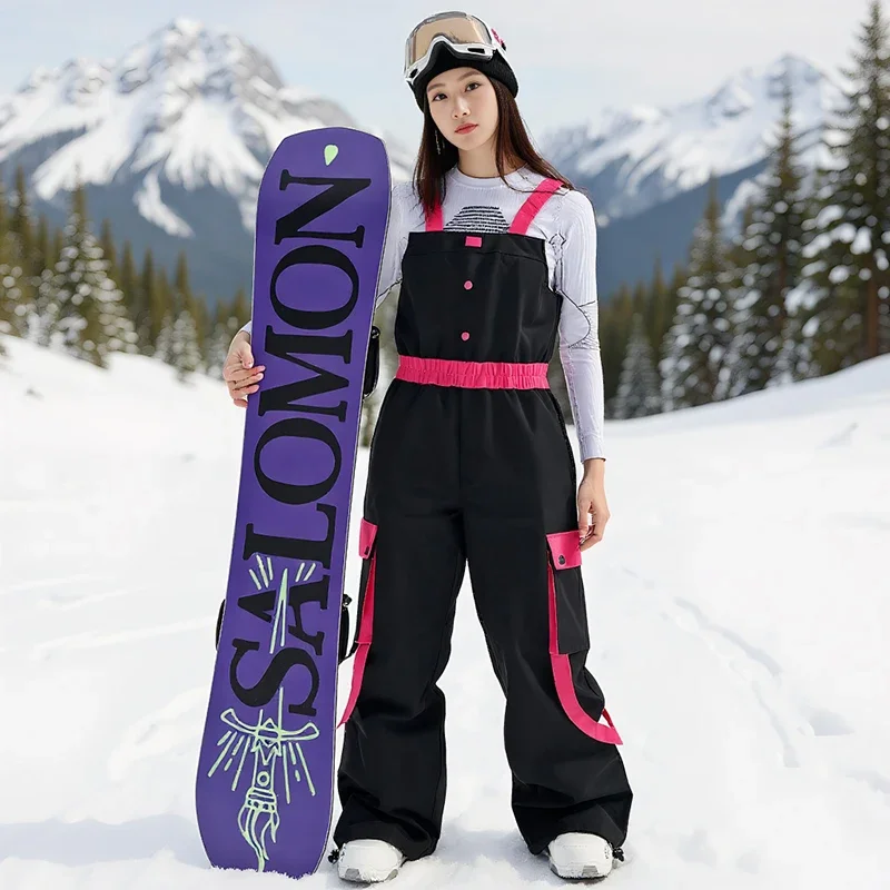 Новая зимняя уличная женская рабочая одежда для сноуборда с высокой талией, лыжные штаны, водонепроницаемый, ветрозащитный, теплый, дышащий цельный лыжный костюм