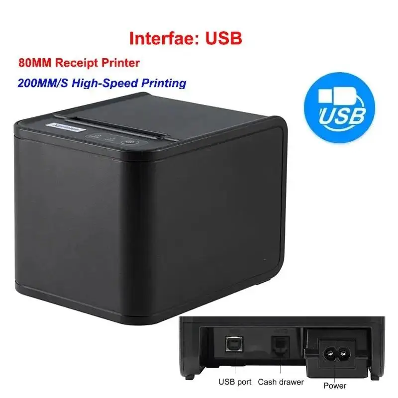 2025 Thermal Receipt Printer 80mm POS Printer USB/USB+Lan port Printer With Auto Cutter Kitchen Printer - With 1 roll Paper