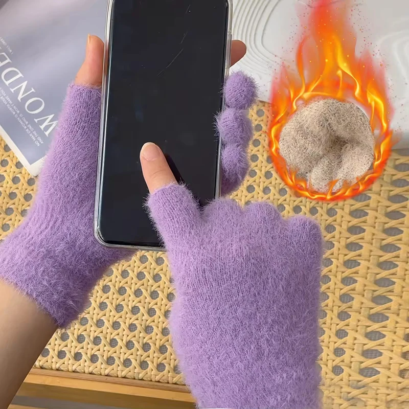 الشتاء الدافئ الندى اثنين من أصابع قفازات للرجال والنساء المنك بطانة شاشة تعمل باللمس قفازات متعددة الأصابع سميكة الدافئة طالب قفازات