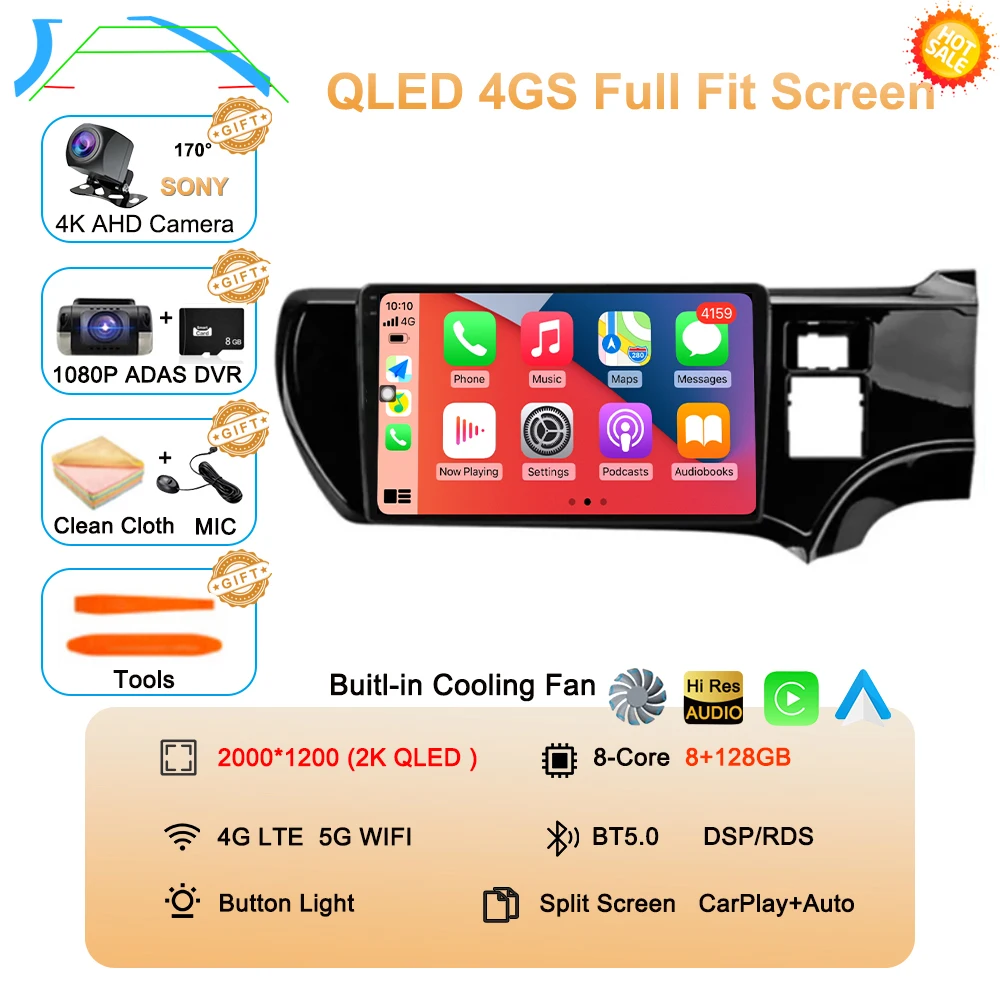 Android 16 For Toyota Aqua Prius C 2011-2017 Carplay 4G WIFI Car RadioNavigation GPS Multimedia Video Player 2Din DVD Stereo BT image 3