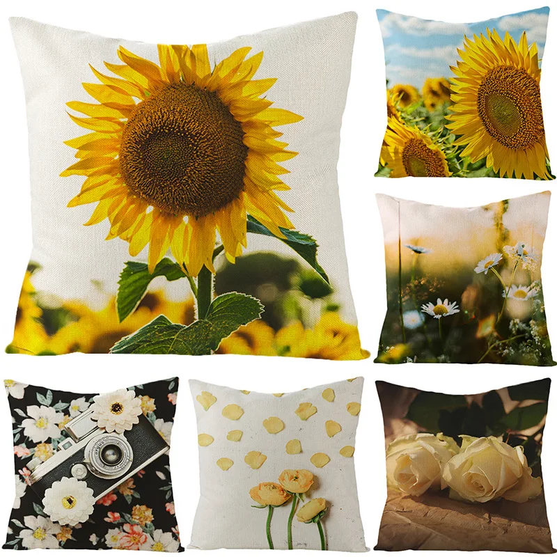 

Yellow Sunflower Pillowcase Summer Flower Pillow Case Home Decor Sofa Car Flower Pillows Covers Fall Pillows for Bed 45x45 Cm