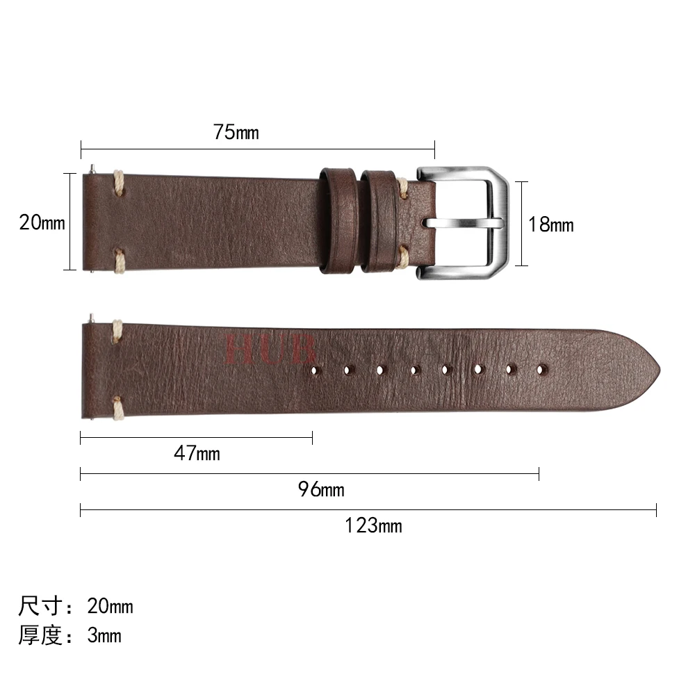20mm 22mm 송아지 가죽 시계 밴드 오메가용 세이코 스마트워치용 스티칭 시계 밴드 소가죽 스트랩 다크 브라운 시계 액세서리