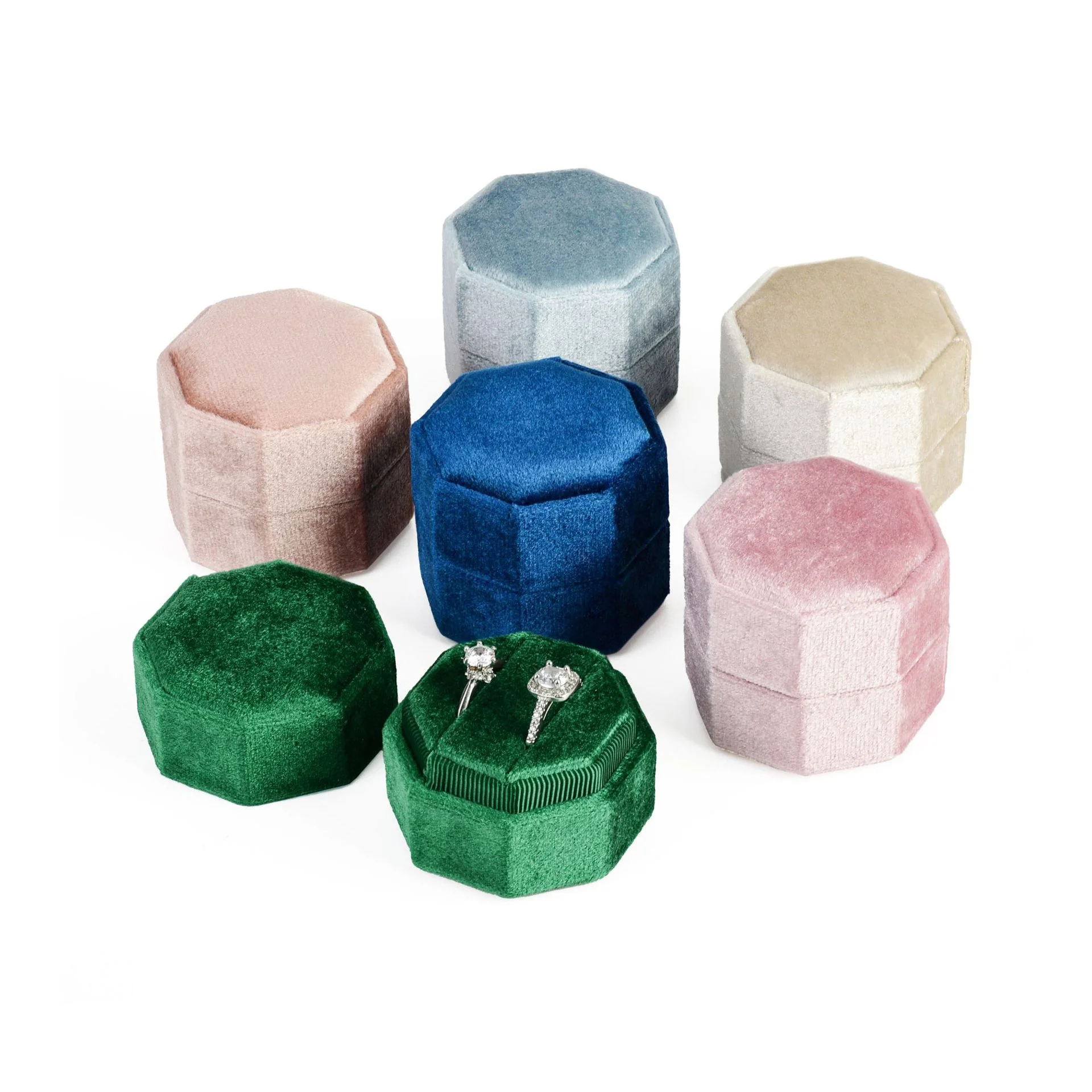 High-end Velvet Octagonal Ring Box Suitable For Couples Proposal Celebration Of Wedding Anniversary Gift Packaging For Jewelry