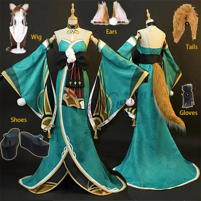 Miss Hina Genshin Impact Gorou Cosplay Anime Sexy Kimono Kleid Schuhe Schwanz Perücke Halloween Kostüm Für Frauen MN7