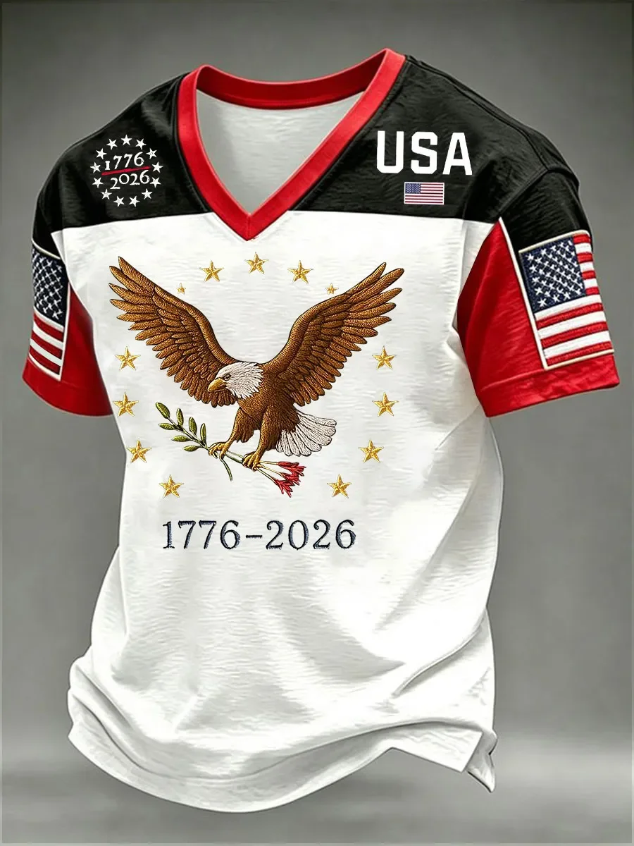 3D Printing Men's USA Flag Freedom 1776‑2027 Print T‑Shirt  Patriotic Short Sleeve Casual Holiday Funny T Shirts