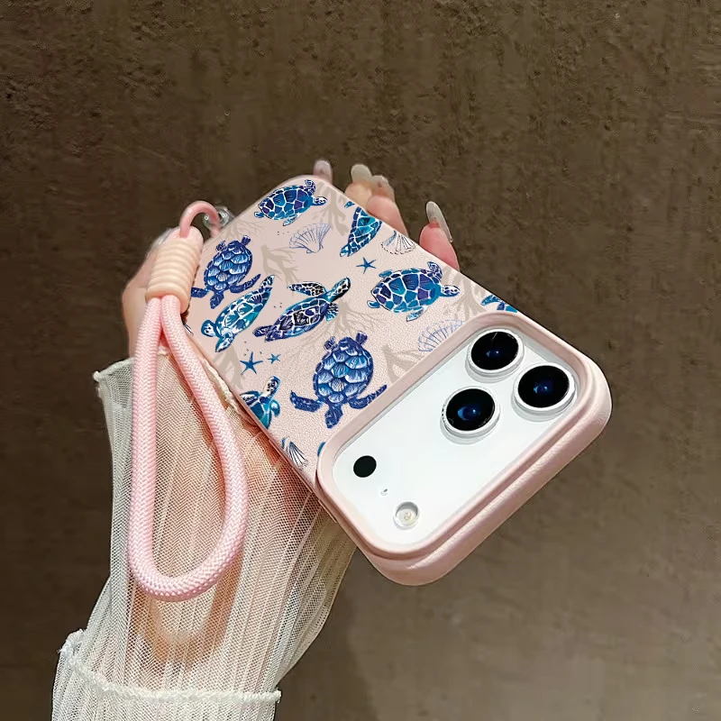 Niedliche Handgelenkschlaufen-Hülle für iPhone 13 14 16 Pro Max Hüllen iPhone 11 12 17 ProMax 13 15 Plus XR Sea ​ ​ Turtle INS mit Lanyard-Hülle – Detail 12