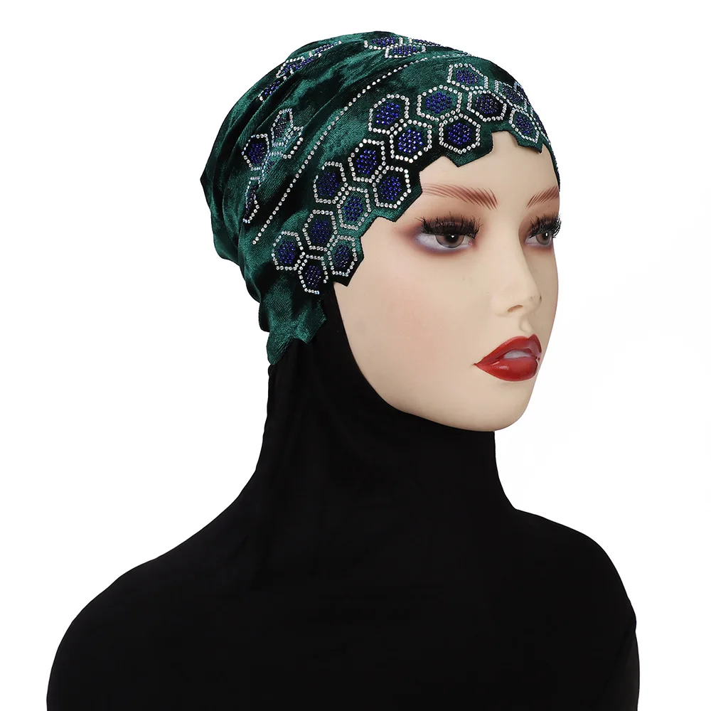 Muzułmańska aksamitna podszewka pod hidżab z dżetami, miękka chusta pod hidżab, czapka chemo, turban dla kobiet z wypadającymi włosami, czapka typu beanie, nakrycie głowy, turbante mujer