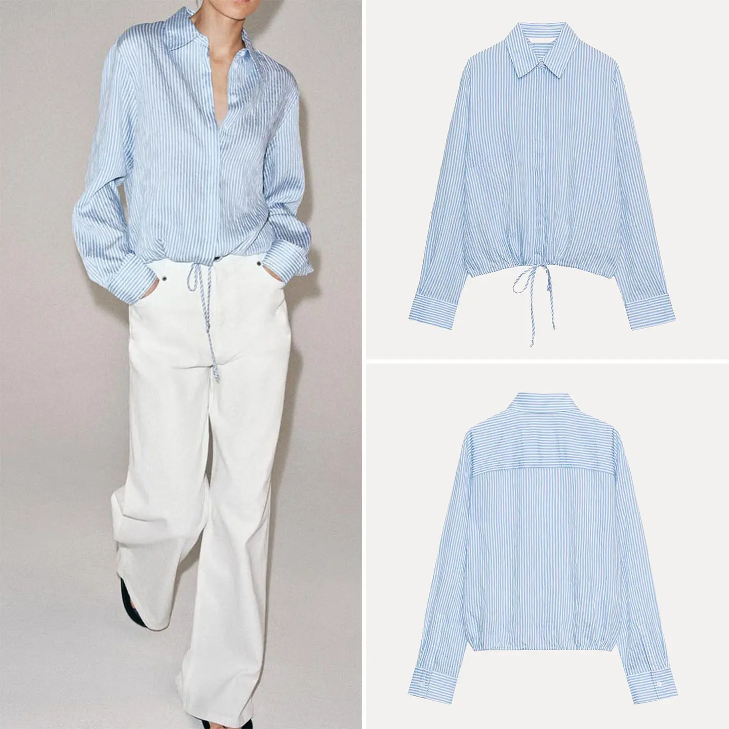 

Fashionable Striped Shirt Women's Long Sleeve Knot Decorated Spring 2026 New Arrival Versatile Casual Chic Blouse