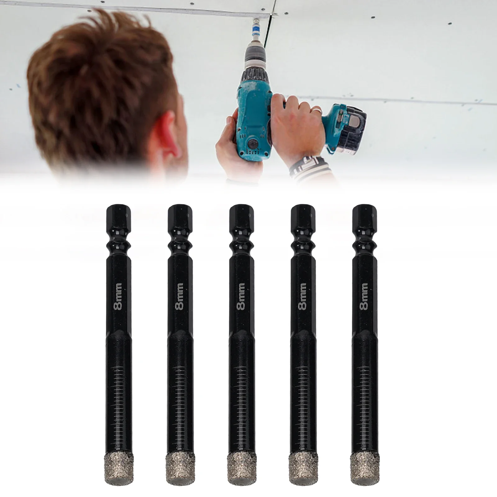 Vacuum soldadas Diamante Dry Drill Bit Buracos, Serra Cortador, Hex Handle para Mármore, Granito, Vitrificado Telha, Vidro Buracos Abridor, 6mm, 8mm, 5Pcs