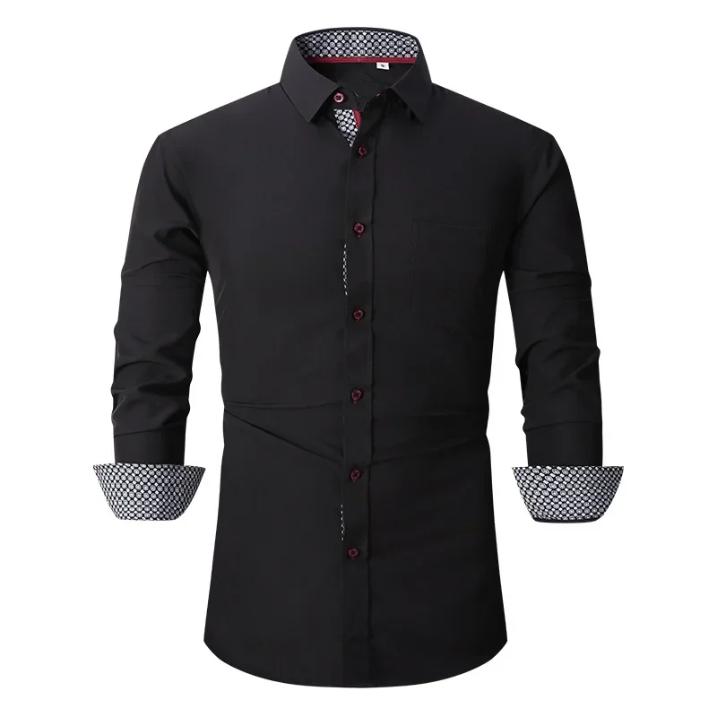 Spring Autumn Mens Dress Shirt Long Sleeve Wrinkle Free Regular Fit Formal Business Stretch Button Down Shirts