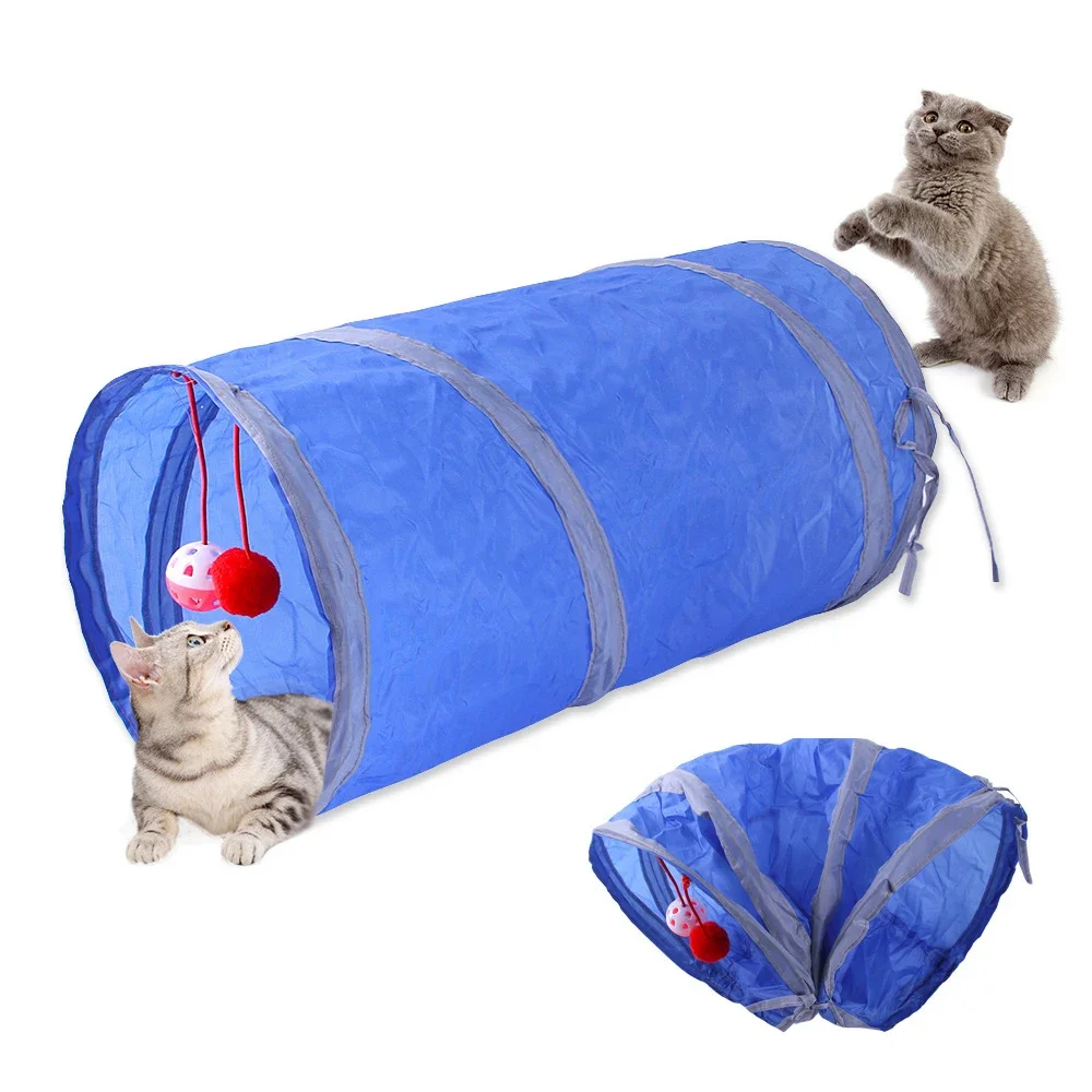 Cat Tunnel Toy Funny Pet 2 Holes Play Tubes Balls Collapsible Crinkle Kitten Toys Puppy Ferrets Rabbit Play Dog Tunnel Tubes