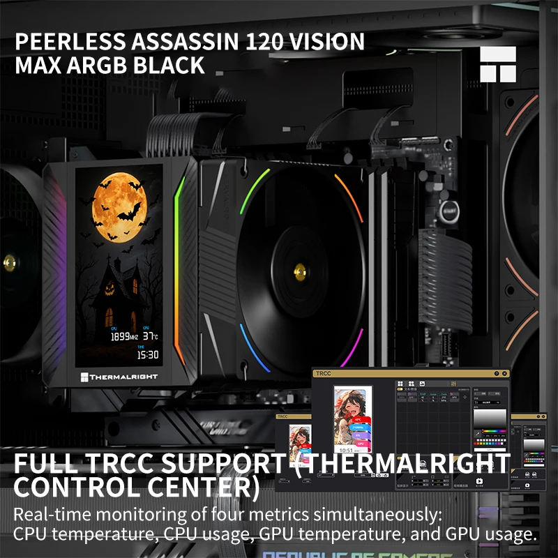 Thermalright Peerless Assassin 120 VISION MAX AGHP 5.0 6*6MM 히트파이프 5인치 스크린 공랭식 CPU 쿨러 LGA…