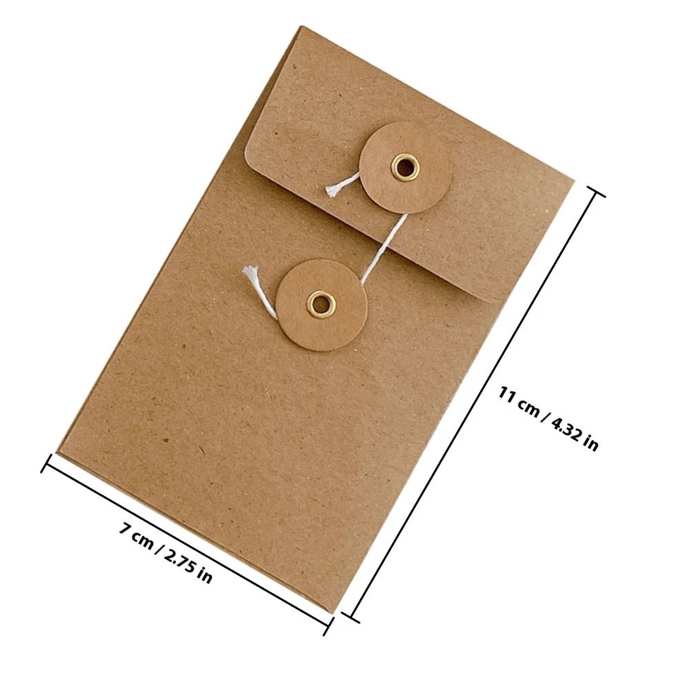 5Pcs Vintage Kraft Paper Document Envelopes with String Tie Closure Small Square Envelopes for Office Organization Greeting