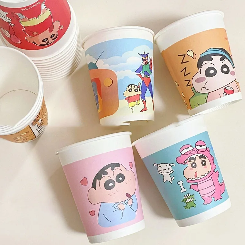 50Pcs Crayon Shin-Chan 250Ml Kawaii Paper Cartoon Disposable Thicken Cups Reunion Picnic Camping Necessary Banquet Girls Gift