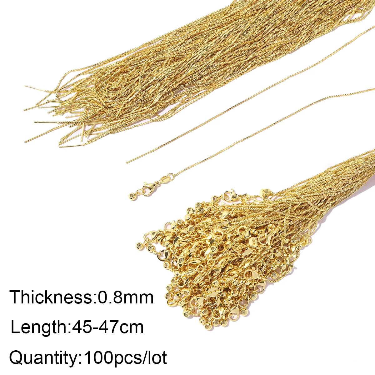 

100pcs/Lot 0.8mm 18K Gold Plated Adjustable Beads Collarbone Box Chains Wholesale Women DIY Charm Pendant Necklace Jewelry