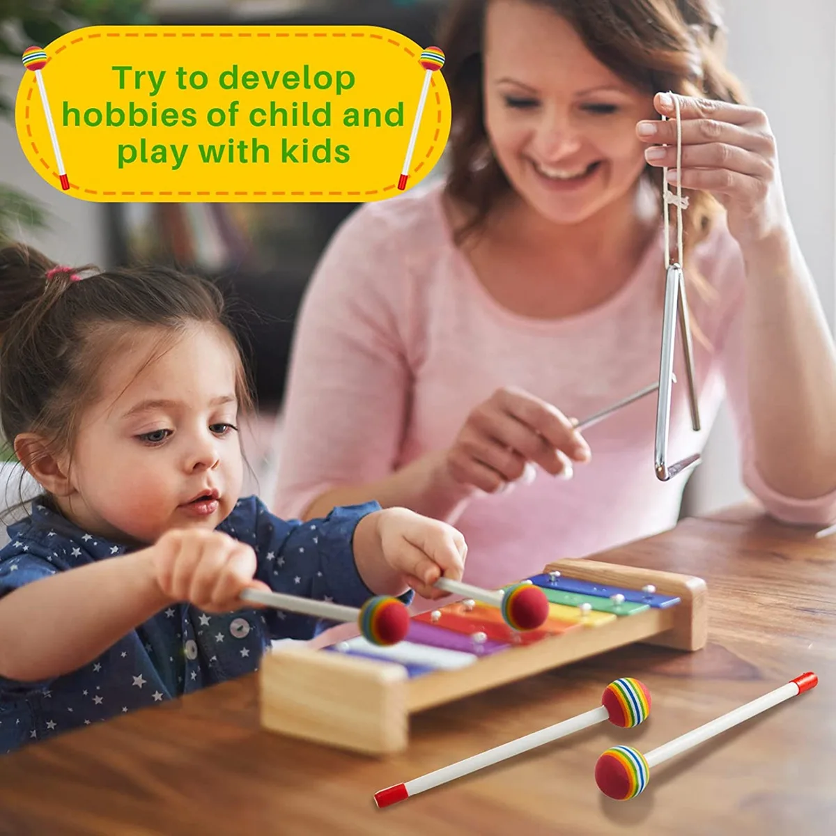 

12 Pcs Lollipop Drum Mallet Sticks Round Rainbow Hammer Percussion Sticks Drumsticks for Kids Child Mallet Musical Toy Rare