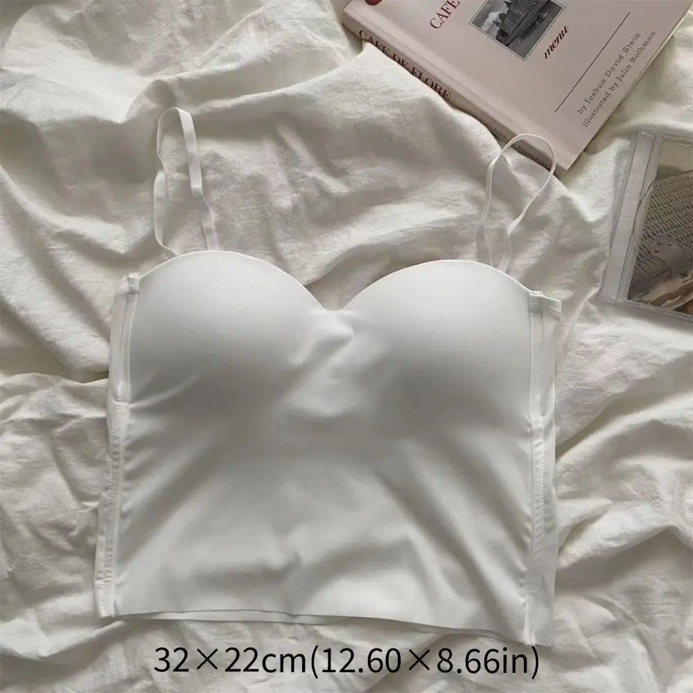 편안한 심리스 캐미솔 원피스 아이스 실크 크롭탑 (컵 포함) 피트니스 속옷