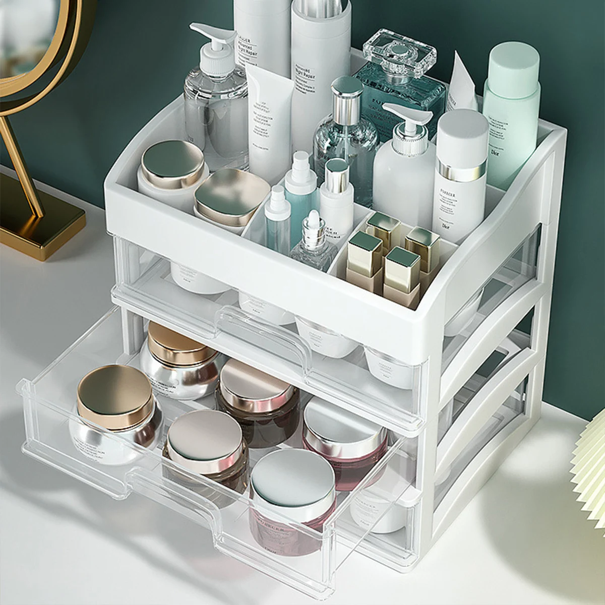 Dressing Table Storage Rack Practical Transparent Plastic Four Layer Three Drawer Desktop Drawer Style Cosmetic Storage Box