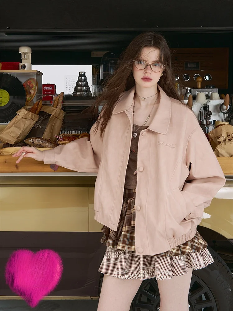 

Ele Women's PU Leather Jaet Miu Sle ort Coat Cool Sle Fog Face Fairy ket Autumn High Sensation Long Sve Pol...