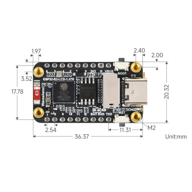 لوحة تطوير الشاشة ESP32-S3 مقاس 1.47 بوصة مع لمسة خمس نقاط، تدعم واي فاي وبلوتوث مع هوائي على متن الطائرة-AAAE