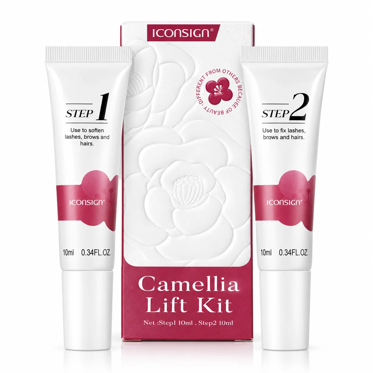 ICONSIGN Camellia Lift Set, eine sanfte Formel mit Kamelienextrakt für langanhaltende Ergebnisse – hält Wimpern und Augenbrauen geschwungen