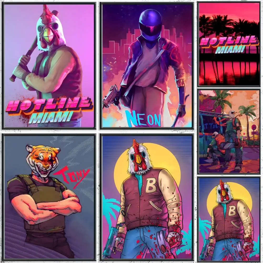 Retro Game H-Hotline MiamiS Poster HD Self-Adhesive No Residue After Removal Ideal for All Kinds of Wall Decor