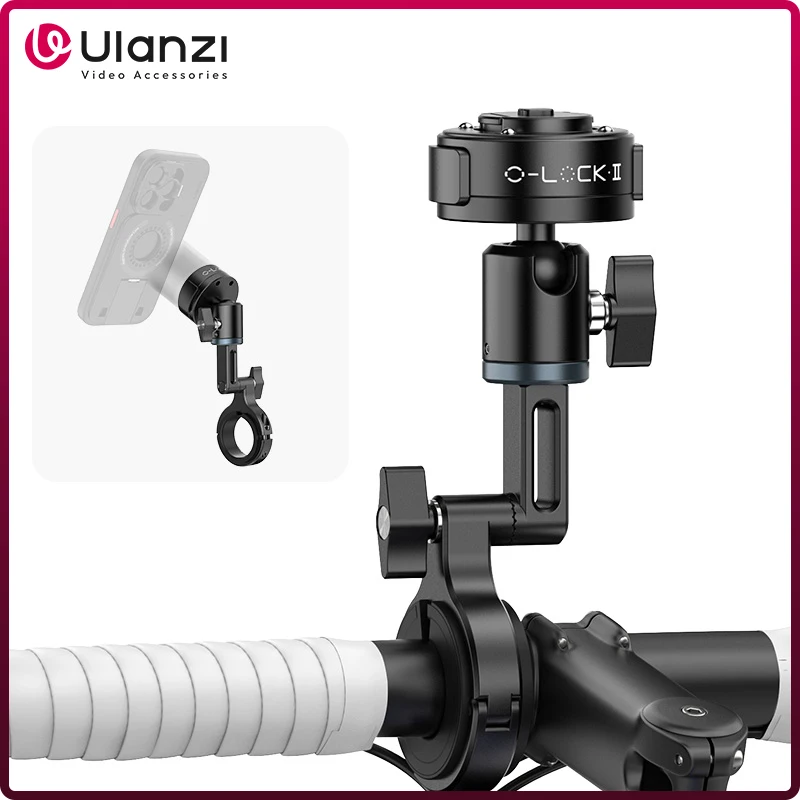 Ulanzi O-LOCK Ⅱ Bicycle Handlebar Mount Phone Holder with 360° Ball Head Quick-Release System for iPhone 15 14 Pro Max Vlogging