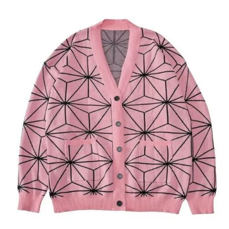 Demon Slayer Tanjirou-suéter de punto Unisex con cuello en V, disfraz de Cosplay, cárdigan cálido, chaqueta de Anime de Halloween para todas las edades