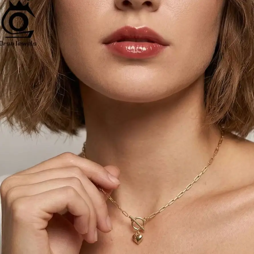 

ORSA JEWELS S925 Silver OT Toggle Clasp Heart Pendant Necklace for Women Casual Birthday Gift Necklace Jewelry SC97