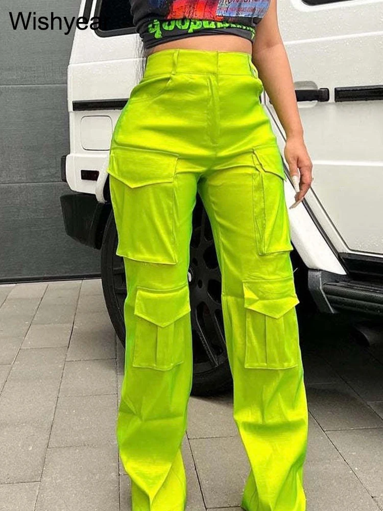 New In Autumn Zipper Fly Gothic Cargo Trousers Women Sexy Multi Pocket Front Safari Style Straight Night Club Baggy Jogger Pants