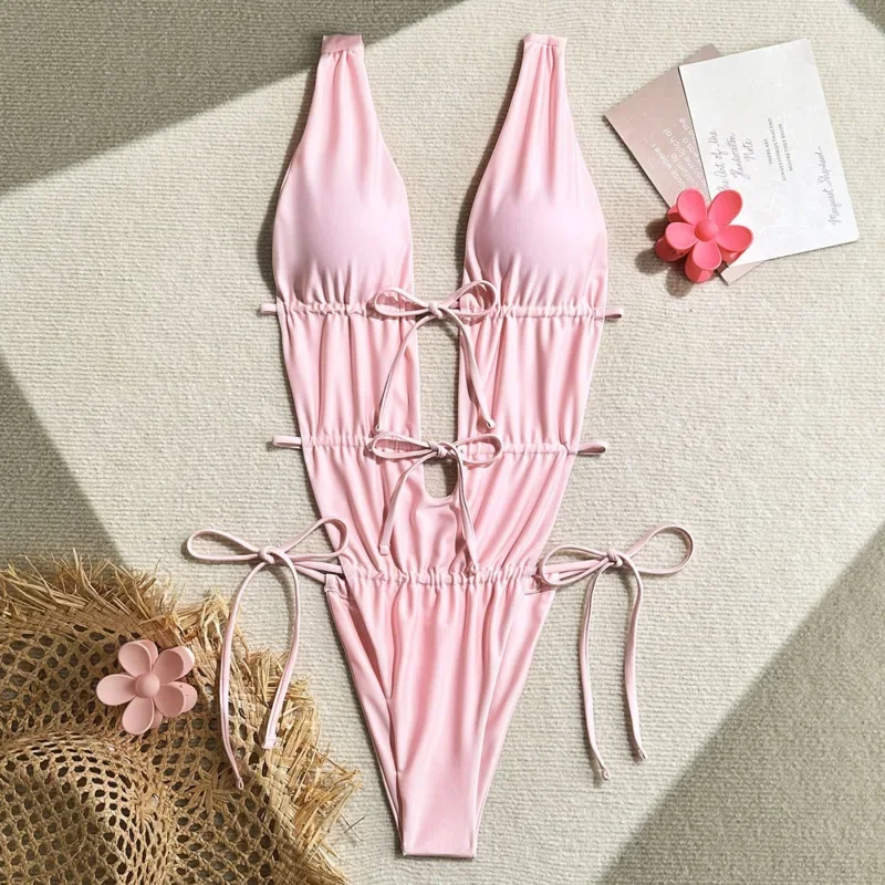 Pink Sexy One Piece Swimsuits Closed Women's Swimwear Push Up For Swimming Wear Body Bathing Suits Beachwear Pool Bather 2025