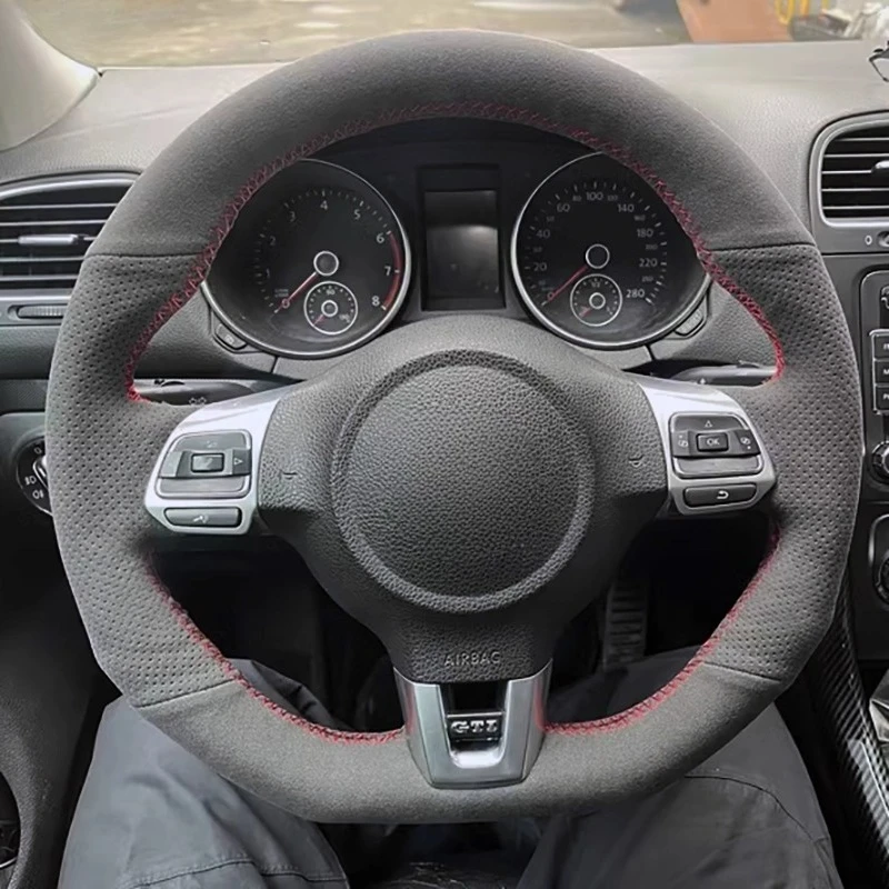 

Сшитый вручную нескользящий замшевый чехол на руль из наппа для Volkswagen Scirocco Golf 6th GTI 10-13 аксессуары для салона автомобиля