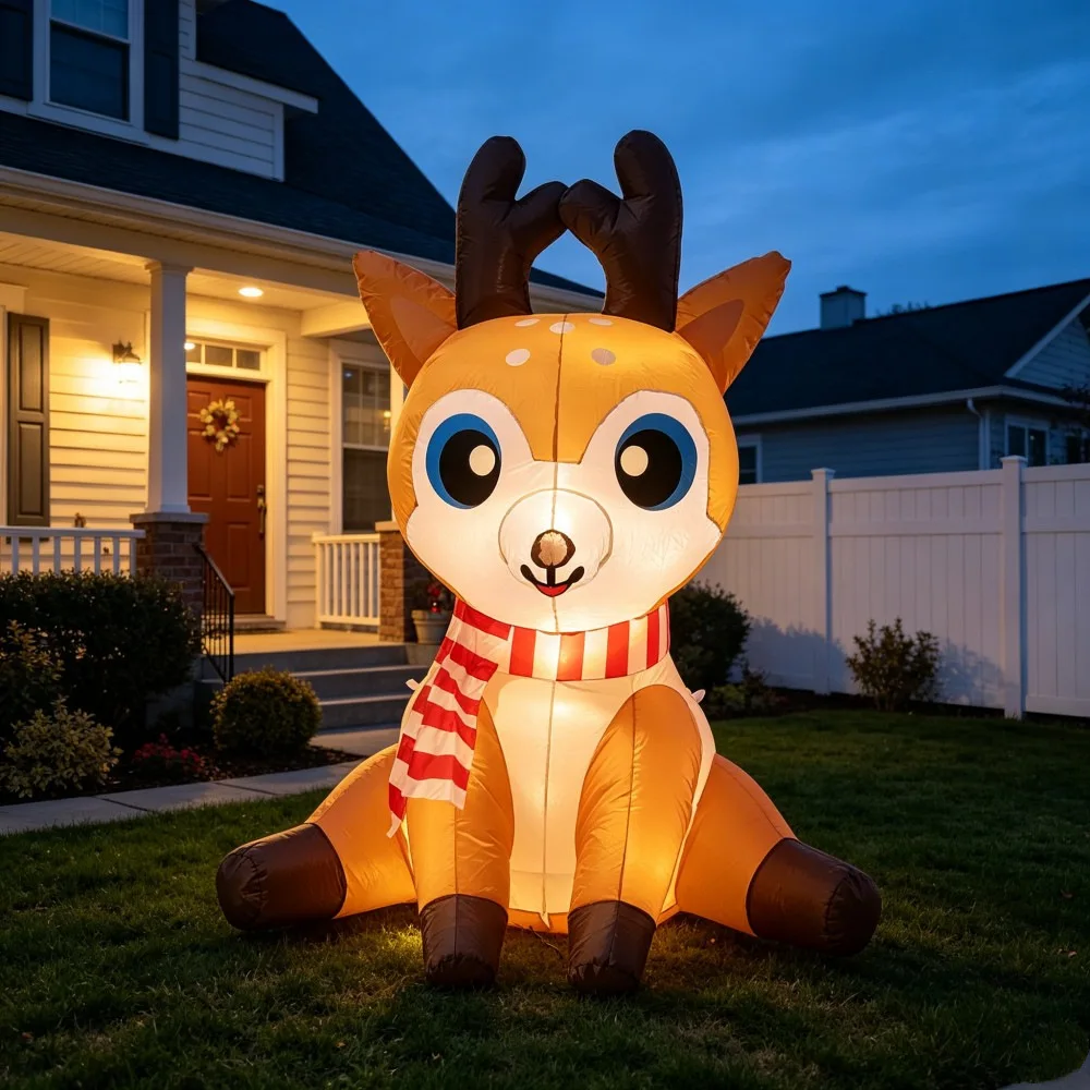 1.5M Christmas Inflatable Sitting Reindeer, with LED Lights, Waterproof Blow‑up Yard Decoration for Indoor Outdoor Xmas Holiday