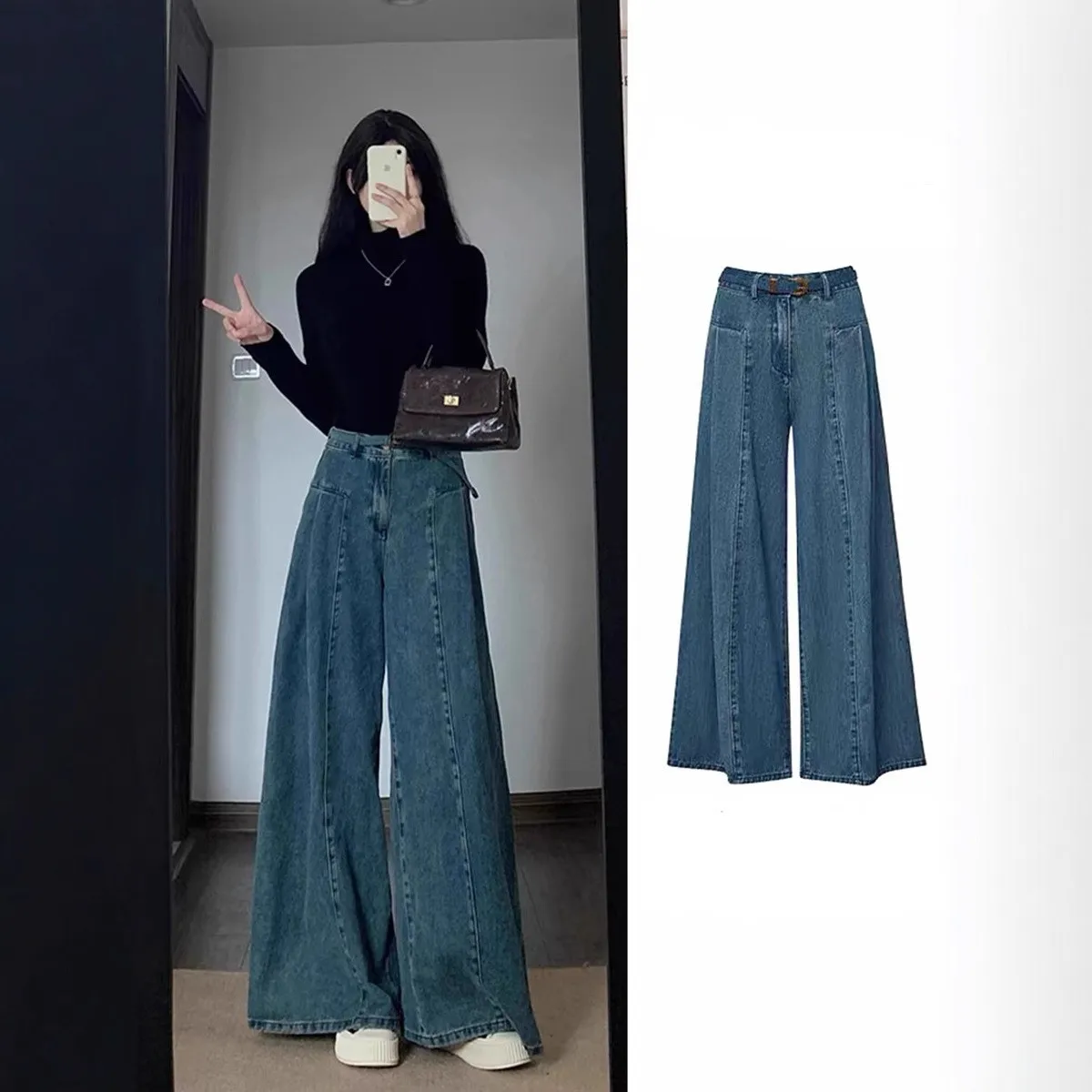 

High Waist Straight Leg Jeans Women Early Autumn Pear Shape Loose Casual Slimming Long Pants Trendy Cotton Washed Casual Jeans