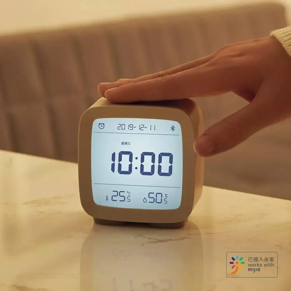 Xiaomi Qingping Bluetooth Alarm Clock Temperature Humidity Display LCD Screen Adjustable Nightlight Indoor Electronic Hygrometer