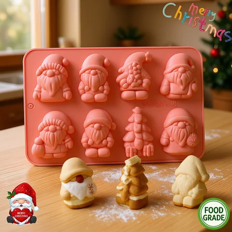 Mold Santa Claus and Christmas Tree Silicone Molds, Designed for Christmas Baking, Are Suitable for Making Mousse, Pudding, Chocolate, or Other Holiday Desserts The Mold Is Made of Food-Grade Silicone Material, Safe and Resistant to High Temperatures, with Smooth Demoulding, and the Finished Product Is Three-Dimensional and Exquisite, Suitable for Direct Use as Holiday Decorations or Gifts.
