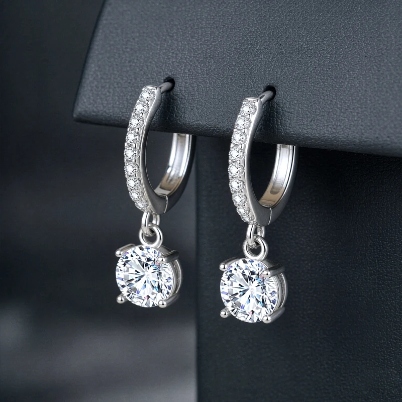 0,5-1CT Zertifizierte Moissanit Brillante Diamant-Creolen für Damen, 925 Sterling Silber, Geschenk, Echter Hochwertiger Edel-Schmuck – Detail 5