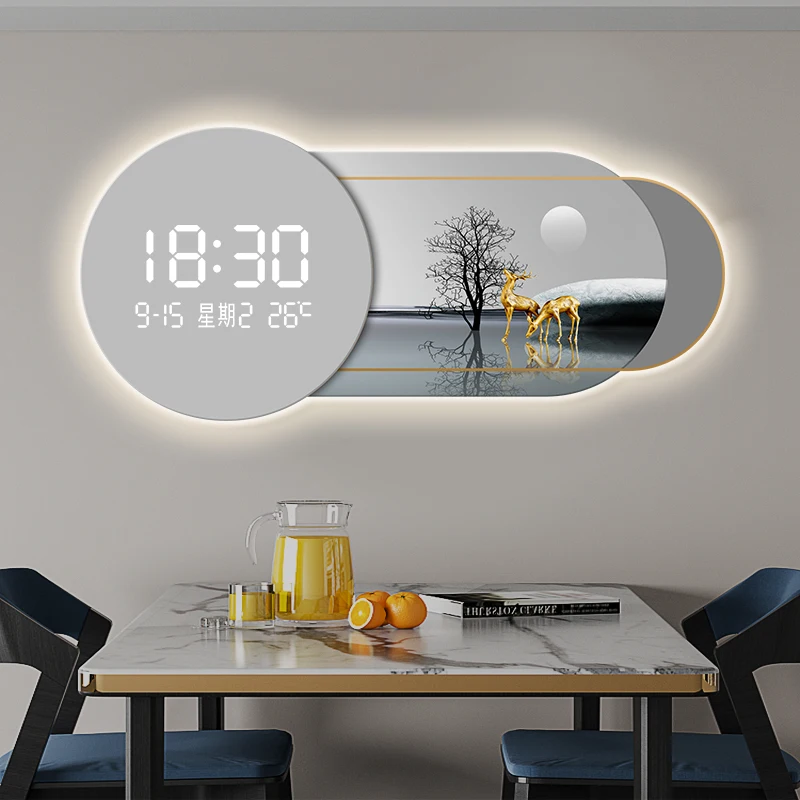 Temperature Humidity Wall Clock Style Office Luxury Horizontally Modern Digital Wall Clock Modern Reloj De Pared Home Decor